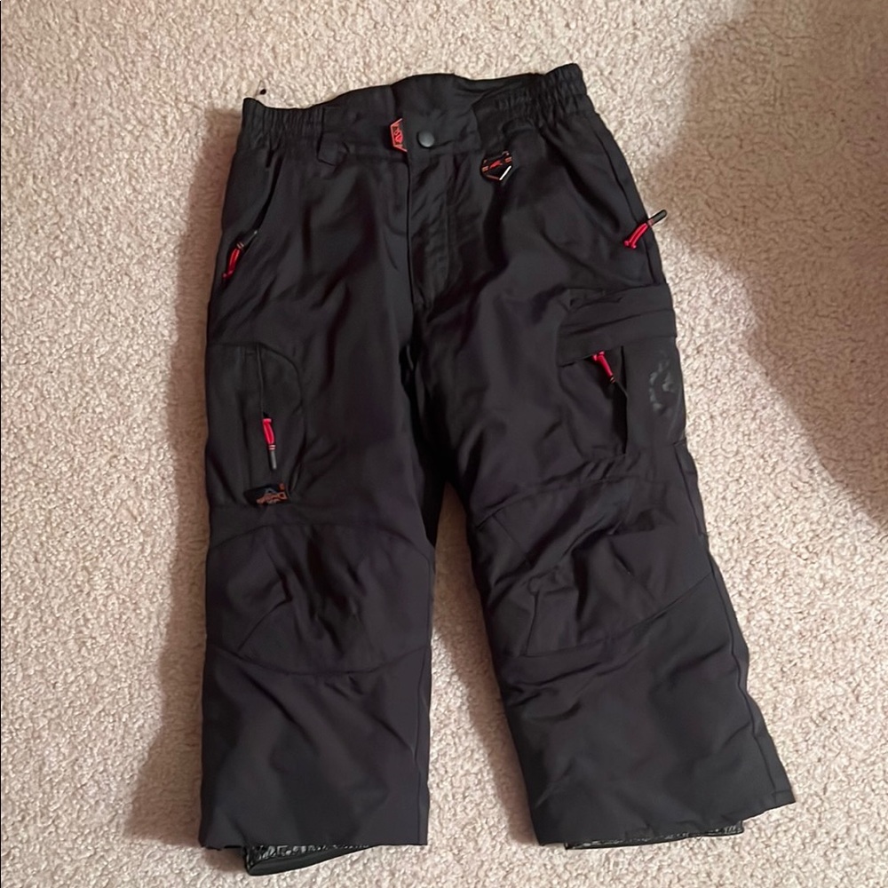 Black Cargo Snow Pants with Red Accents